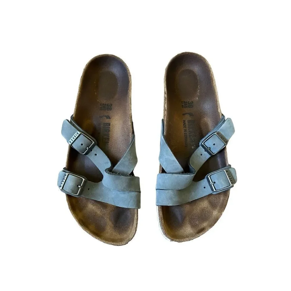 Birkenstock Womens Yao Balance Blue Nubuck Footbed‎ Sandals Shoes 38 US 7-7.5